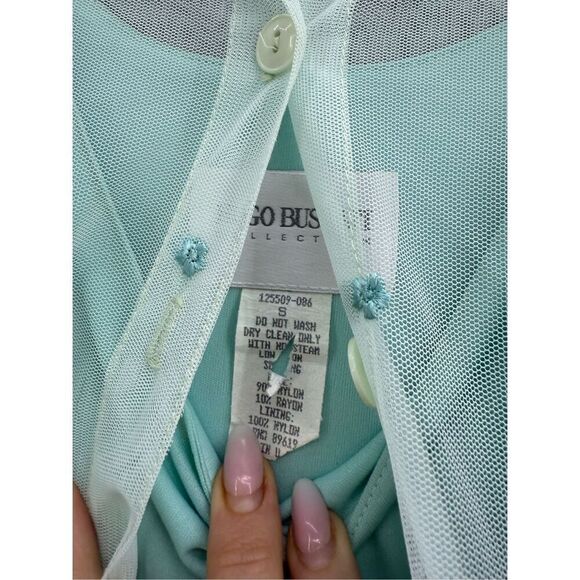 Vintage Y2K Hugo Buscati Mint Blue Mesh Embroidered Eyelet Shirt Dress  Sizs S - Picture 4 of 9